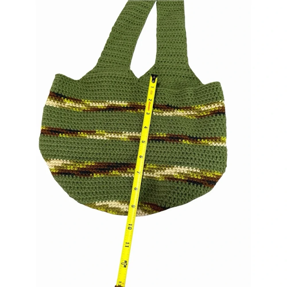NEW Handmade Crochet Handbag green camo wood bottom hobo purse